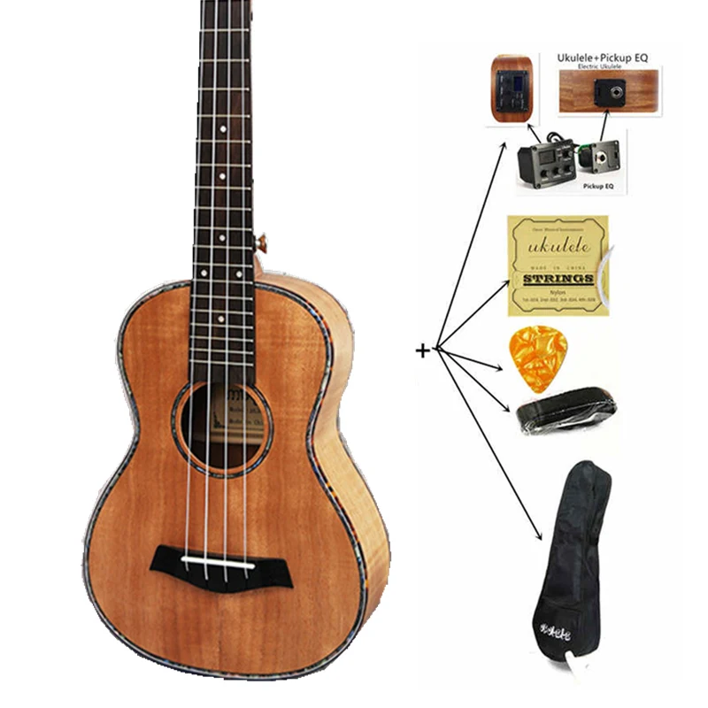 Electric ukulele set 2" Гавайские гитары укулеле тигровые полосы okoume Гавайская гитара палисандр гриф 4 струны концертный Электрический Укулеле с звукоснимателем EQ Uke - Цвет: Electric ukulele set