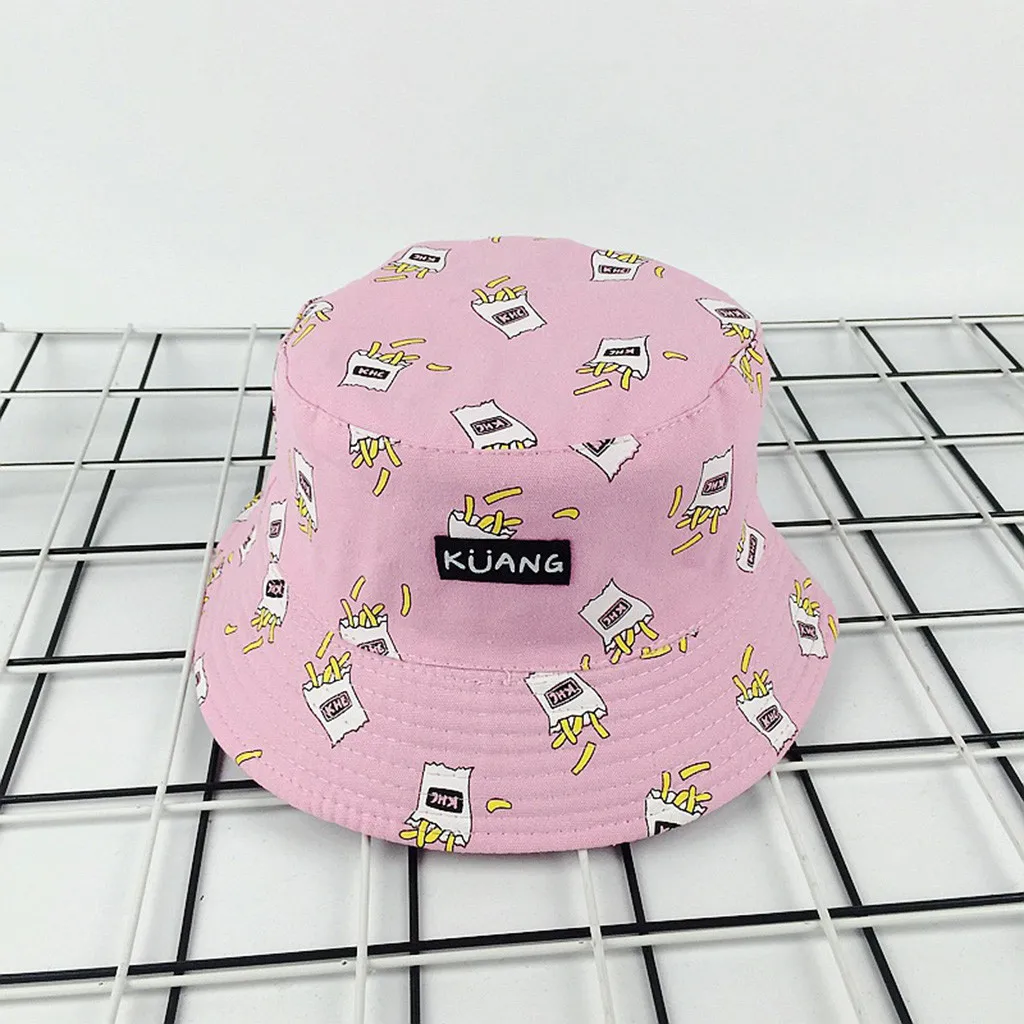 

Solid color Bucket Hats shading flat caps outdoor fishing hunting Unisex Frenchfries Print fisherman sunscreen folding cap