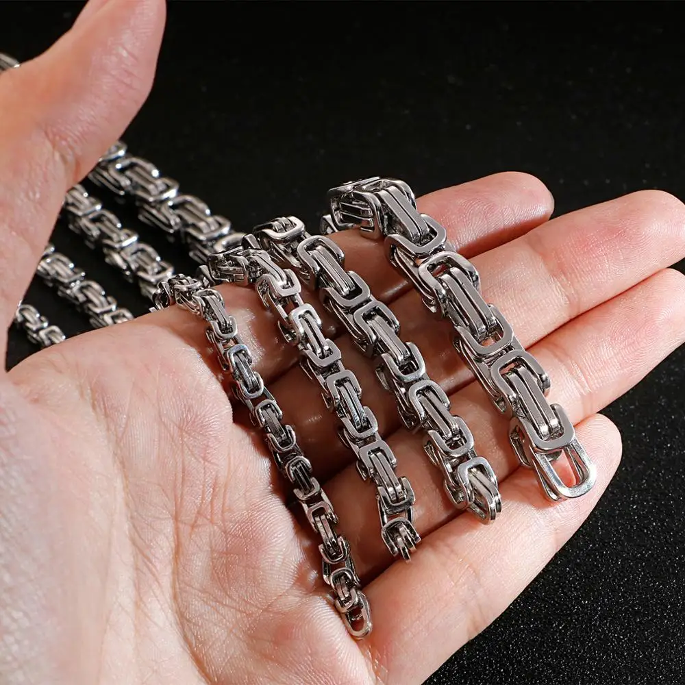 4/5/6/8 mm Choker Long Necklace Men Stainless Steel Byzantine Box Chain Gift stainless steel necklace,choker necklace,metal necklace