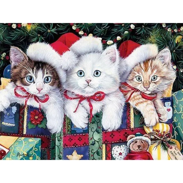 

Christmas Square/Round Diamond Painting Cat DIY Embroidery Animals Cross Stitch Decor Home Picture Of Rhinestones