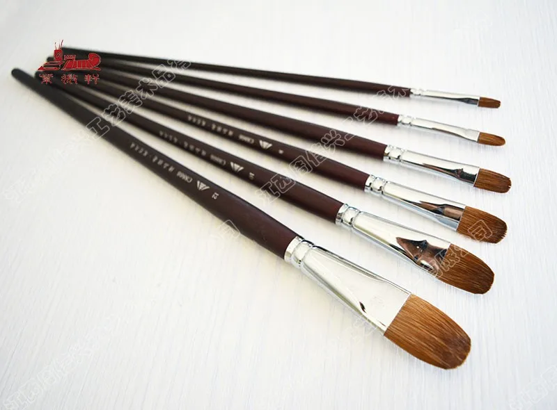 

6Pcs/Set tongue peak weasel hair brown birch Pole row pen Art painting materials Set oil painting brush art supplies