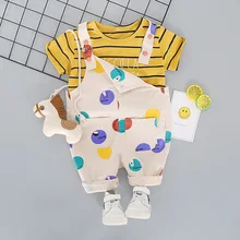 Детский комплект одежды для маленьких мальчиков и девочек модный весенне-осенний хлопковый комплект одежды для мальчиков, комплект из футболки и коротких штанов