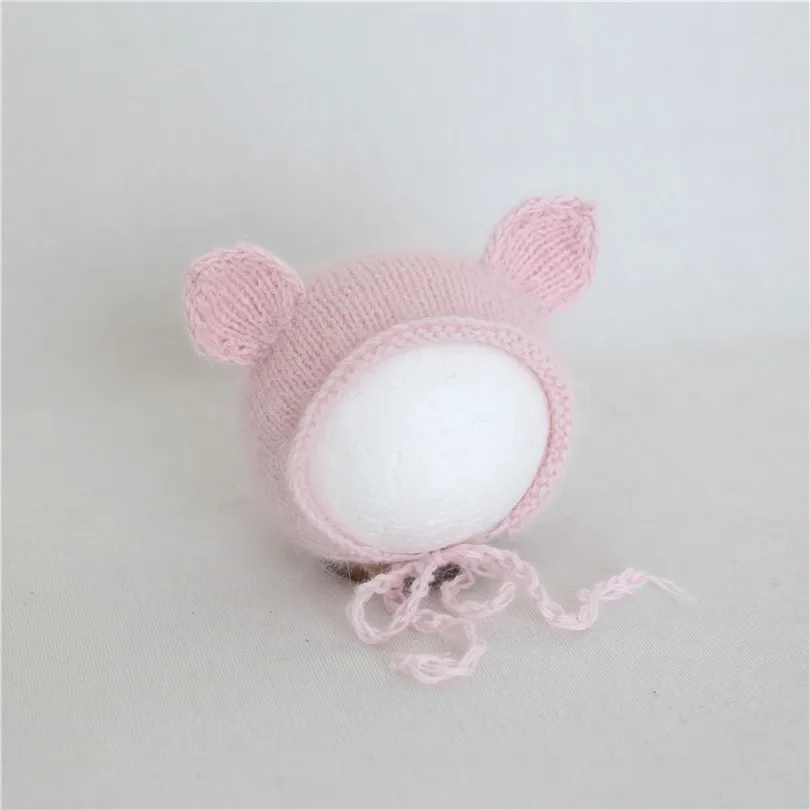 Baby Girl Photography Hat Knitted Pig Handmade Easter Animal Newborn Fluffy Bonnet Angora Yarn Props Set Soft Pink | Детская одежда и