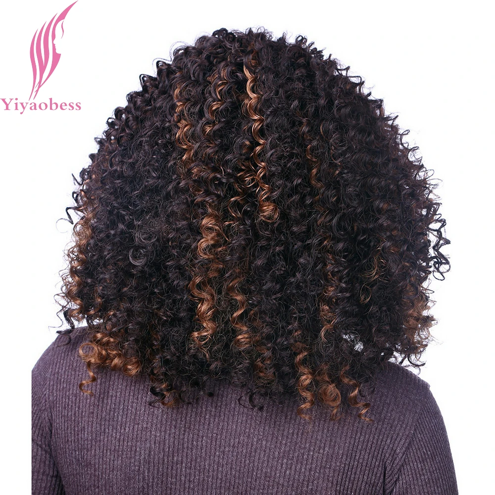 Yiyaobess 40 см афро кудрявый парик Синтетический Средний длинный темно-коричневый волос подчеркивает женские парики для афроамериканцев