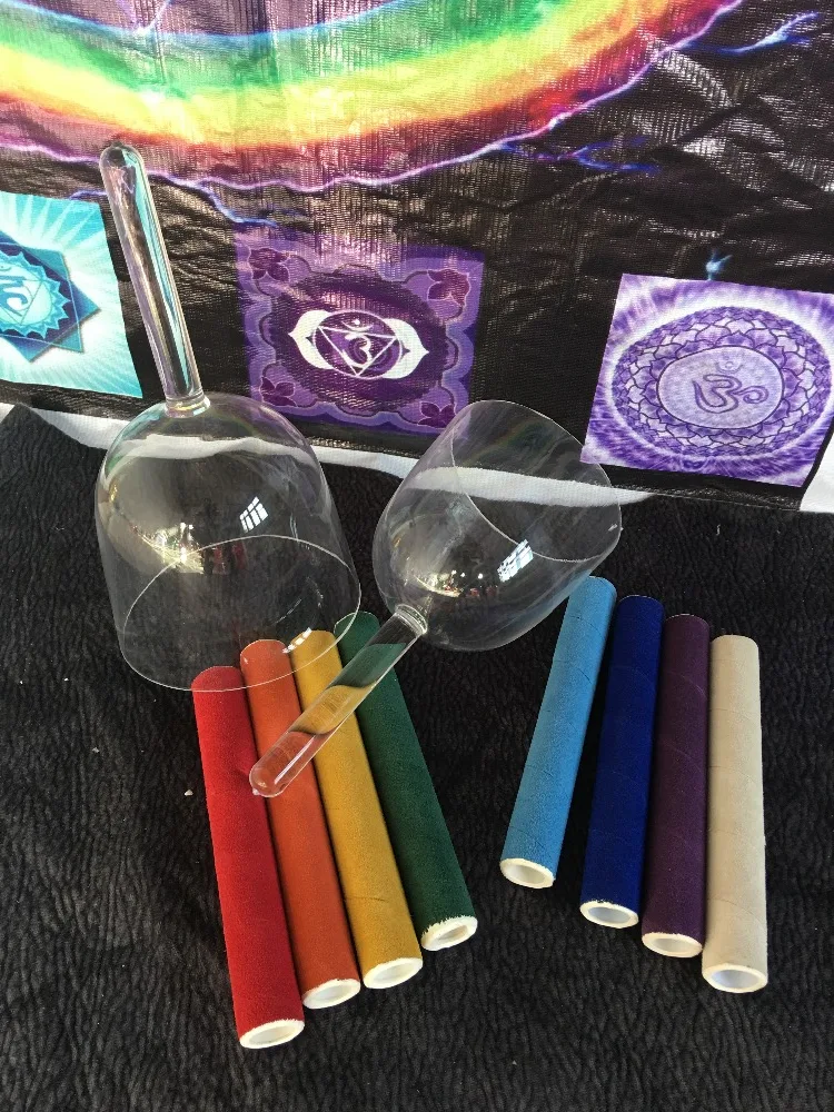 pure clear crystal singing bowls handle 4th octave 7pcs perfect C D E F