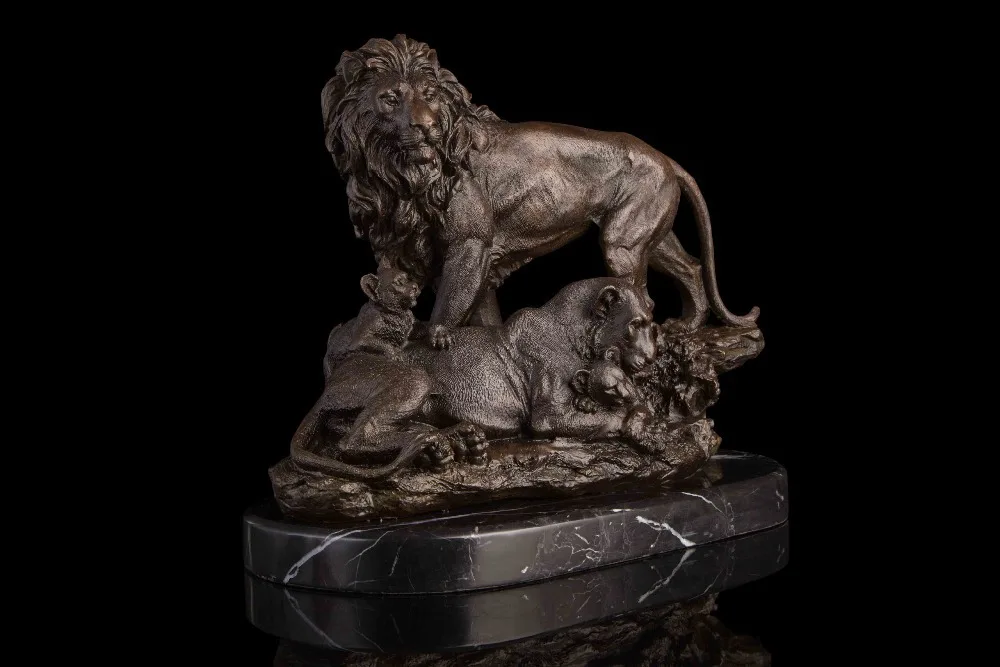 40 см бронзовый лев семья бронзовая скульптура статуя Западная дикая природа животных медная Статуэтка