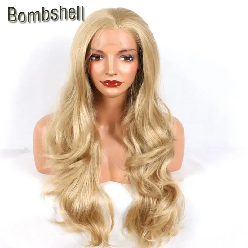 

Bombshell Hot Honey Gold Body Wave Synthetic Lace Front Wig High Temperature Heat Resistant Free Parting For White Women Wigs