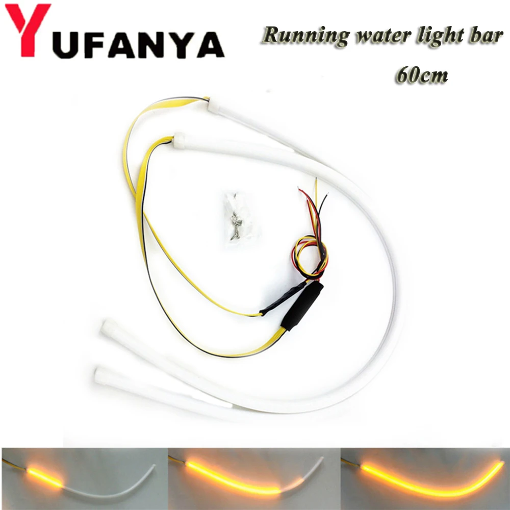 

2pcs 60CM led day running Car LED Headlight Flexible Strip Angel Tear Eye Turn Signal Switchback Lamp white with yellow function