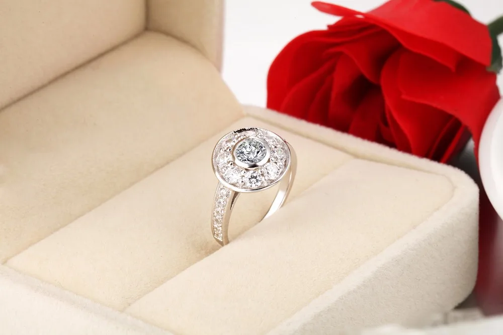 2.5 ct 8 Камни окружении Сона кольцо с бриллиантом Обручение для Для Женщин стерлингов Серебряные ювелирные изделия 18 К белый позолоченные
