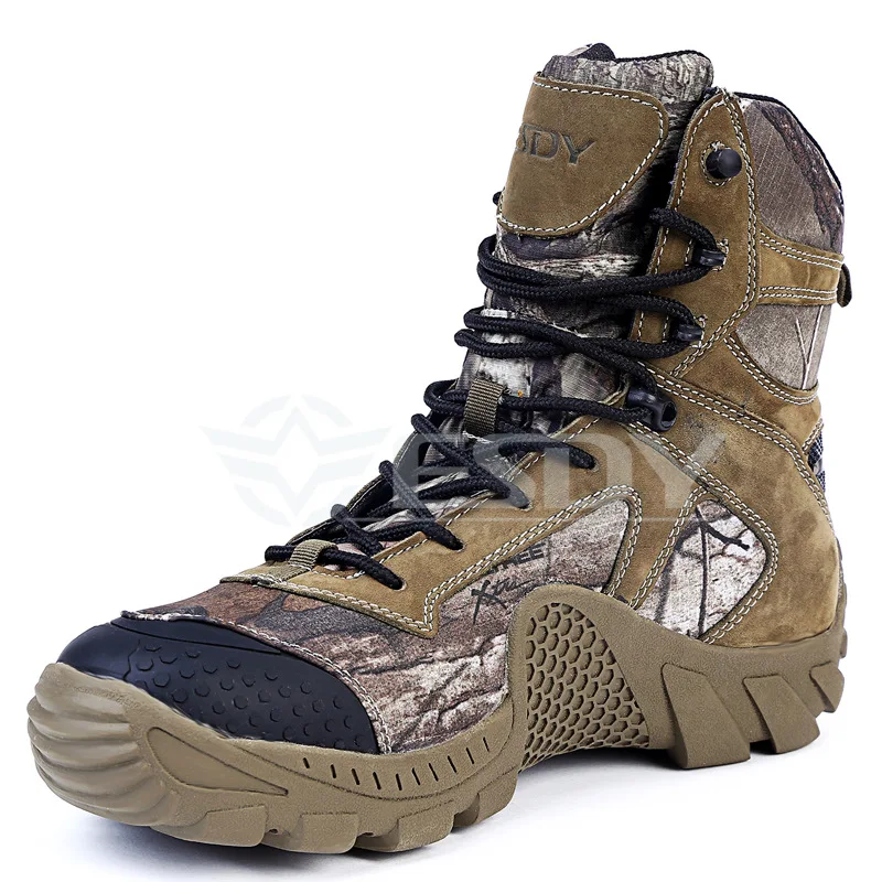 

ESDY Men Outdoor Hiking Boots Anti Slip Camo Walking Boots Genuine Leather All Terrain Tactical Boots Durable Outdoor Sneakers