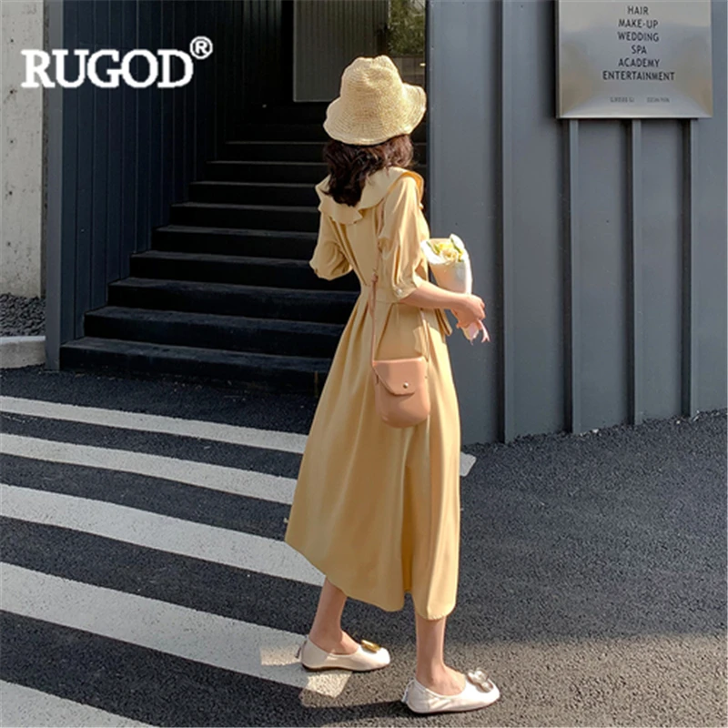 RUGOD Новое весеннее женское длинное платье однотонный Питер Пэн воротник ТРАПЕЦИЕВИДНОЕ короткое платье до середины икры модное женское милое платье