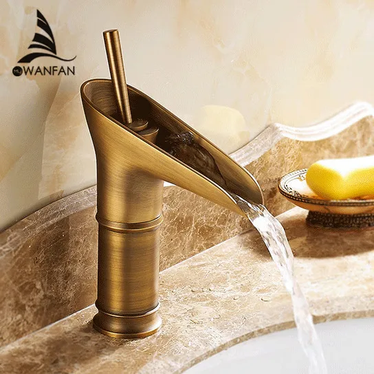 Modernas de Bronze Água da Pia do Banheiro Bacia Torneiras Antigo Misturadoras Cachoeira Bico Torneira Ouro Banho Guindaste 6088