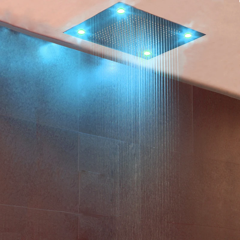 Bathroom Accessorise Shower Head Ceiling LED Light Big Rainfall Bath Shower Panel Faucet Polished 304 Stainless Steel Top Enjoy 2