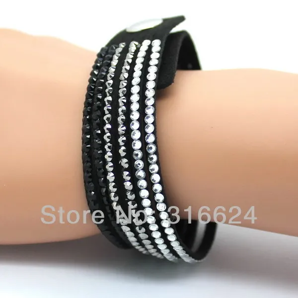 Fashion Jewelry Fashion Bracelet Leather Bracelet Crystal Men Leather Bracelets Mosaic Rhinestone Charm Bracelets