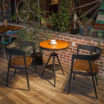 

Cafe Tables Cafe Furniture solid wood +iron Bar round Table Small coffee table minimalist lifting desk 50*50*80 cm/70*70*80 cm