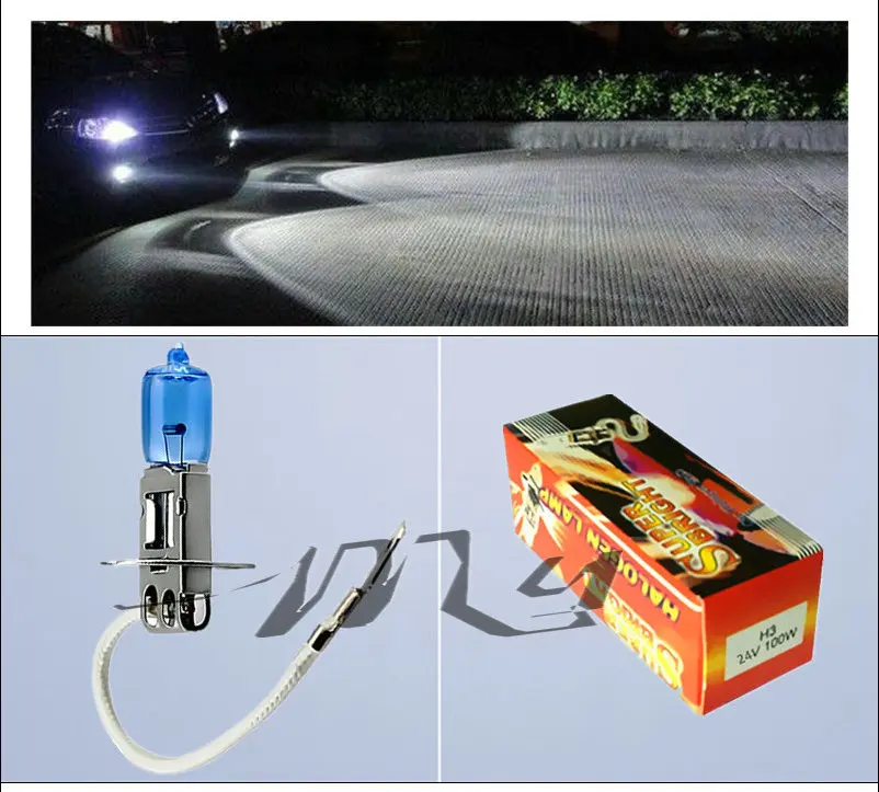 10pcs 24V H3 100W Auto Halogen Bulbs Car Light Source Parking Head Fog Lamps White Headlight High Power Super Bright 5