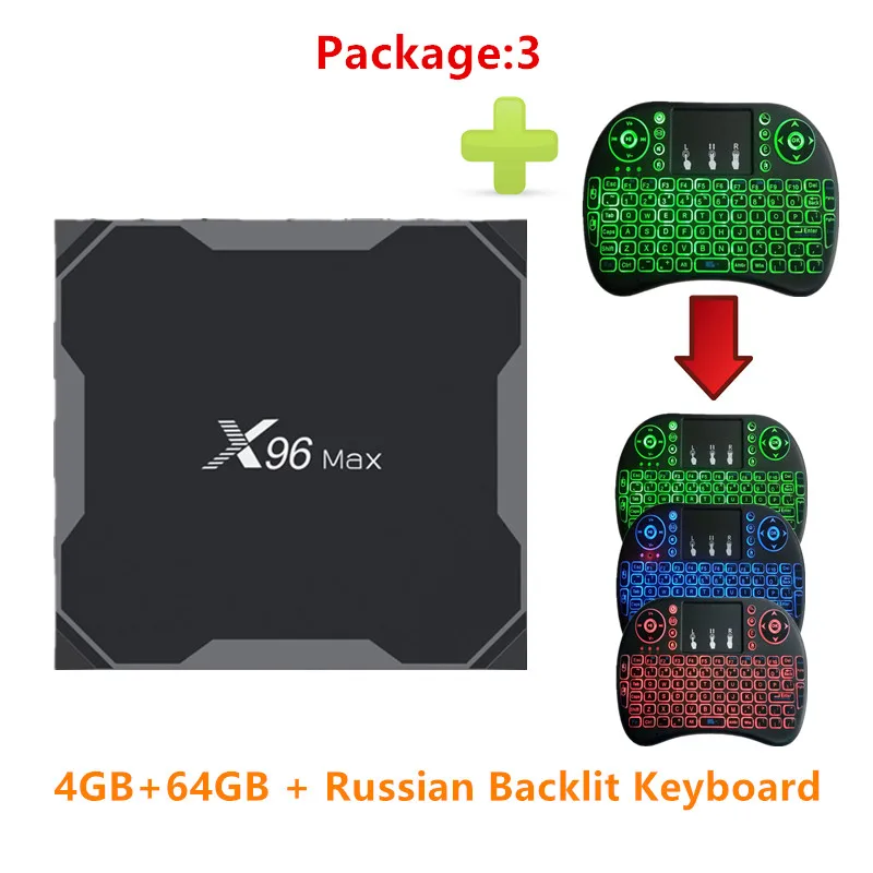 HAAYOT X96 Max Smart tv Box Android 8,1 Amlogic S905X2 4 Гб 64 Гб четырехъядерный LPDDR4 4K медиаплеер 2,4G+ 5G Wifi 1000M телеприставка - Цвет: 4GB 64GB RU Backlit