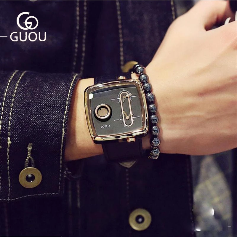 

GUOU Watch Brand Top Luxury Sport Men Watch Square Double Time Fashion Military Men's Watches Clock saat relogio masculino