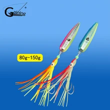 1pcs Octopus Fishing Lures 80g-150g Luminous Jig Slow Jig Bottom Ship Lures Metal and Octopus Skirt with Assist Hook