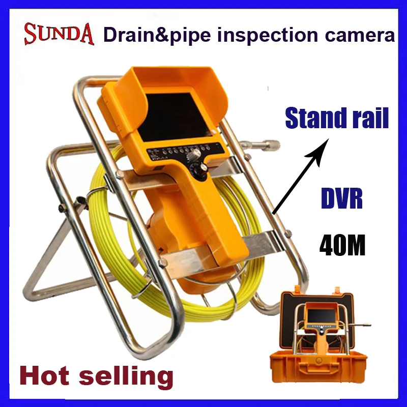 

2017new flexible inspection camera with 40m cable stand rail support 23mm camera head 7inch lcd 12pcs led lights dvr waterproof