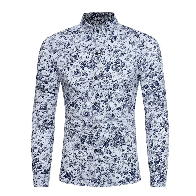Spring Floral Print Shirt For Men's New Fashion Brand Long Sleeve