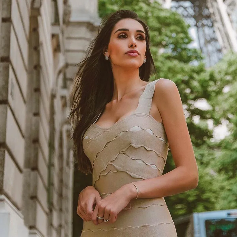 Женское облегающее платье без рукавов INDRESSME кружевное Бандажное на бретельках с v