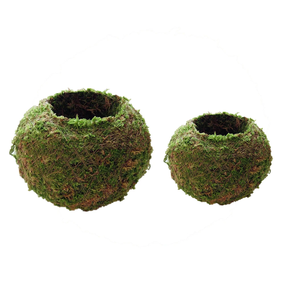 2pc Moss Flower Pot Moss Ball Weave Preserved Pot Garden Decor Unique 6,12cm
