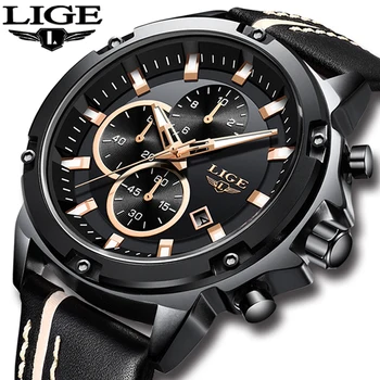 

LIGE Mens Watches Top Brand Luxury Quartz Gold Watch Men Casual Leather Military Waterproof Sport Wristwatch Relogio Masculino