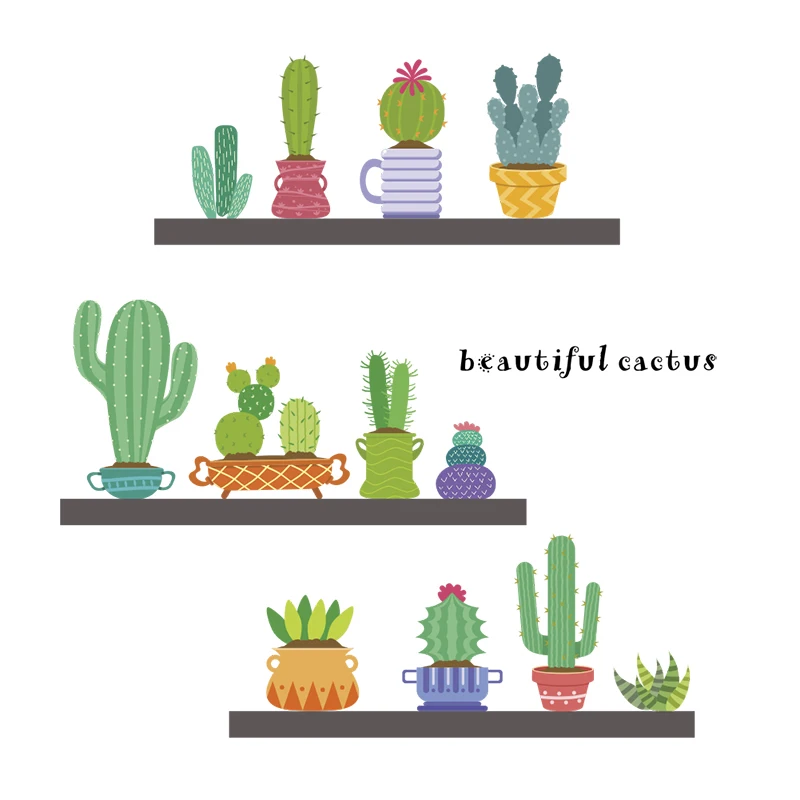 

Creative Cactus plant potted Wall Stickers Living Dining Room Accessories PVC DIY Mural Art Decals Home Decoration