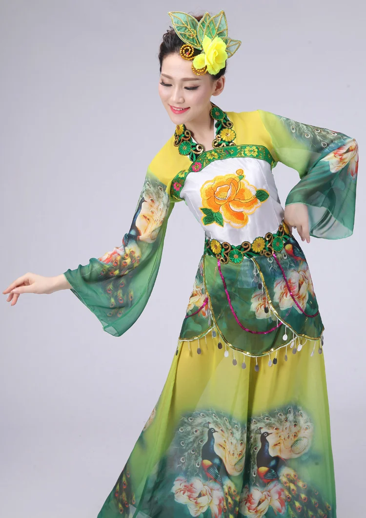 (088) woman Chinese classical dance costume elegant peacock dance costumes embroidered female yangko/umbrella dance clothing