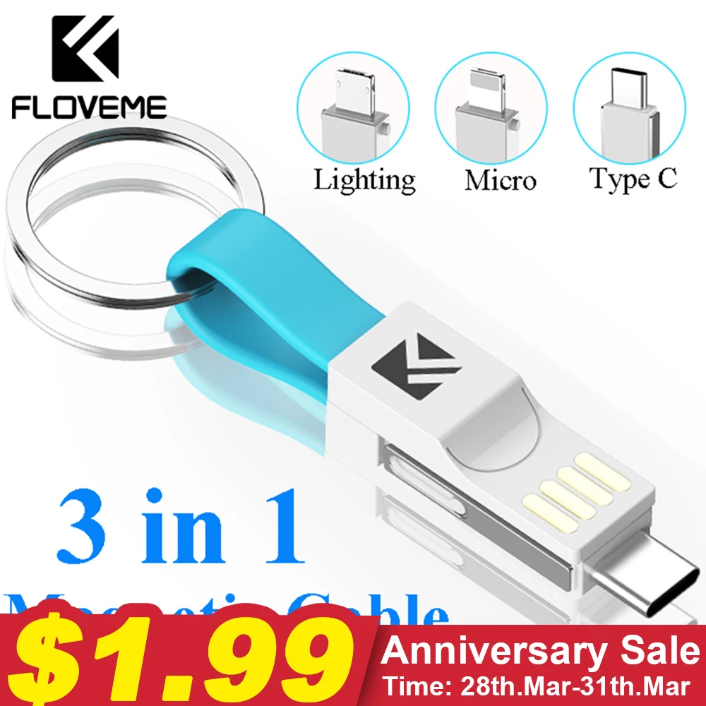 FLOVEME 3 in 1 USB Cable Micro USB Type C Cable For Lightning Cable For iPhone Samsung 2A Mini Keychain Charger Charging Cables FLOVEME 3 in 1 USB Cable Micro USB Type C Cable For Lightning Cable For iPhone Samsung 2A Mini Keychain Charger Charging Cables