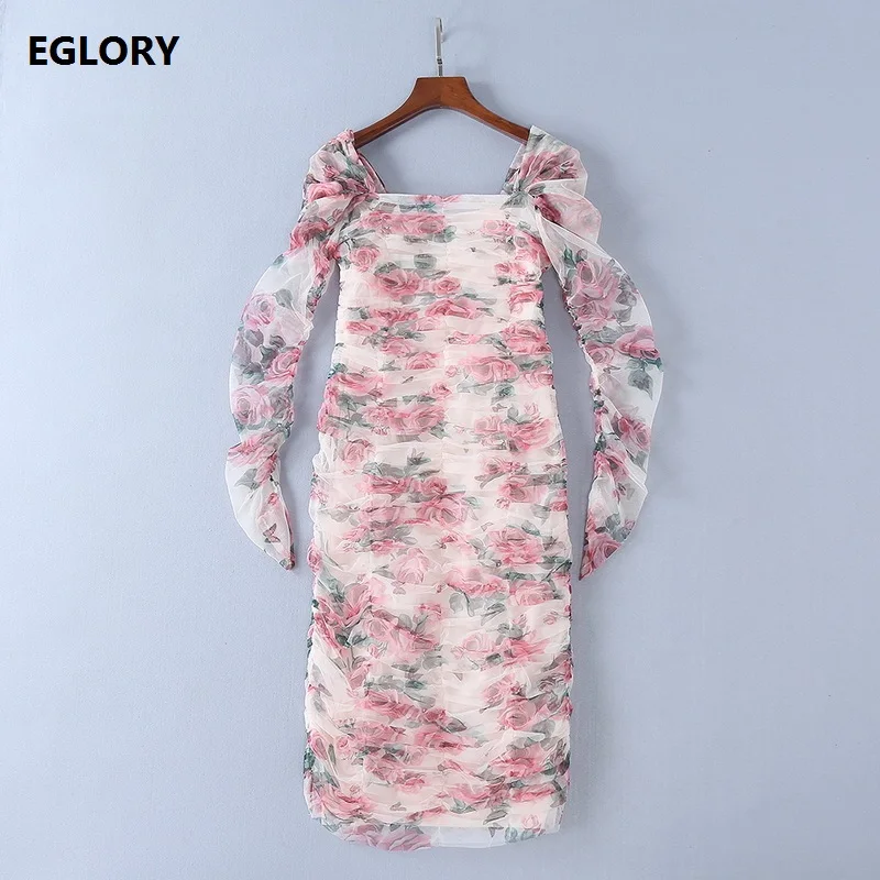 Bodycon Sheath Women's Dress New Style 2018 Spring Summer Ladies Romantic Rose Flower Print Sexy Female Bandage Party Club Dress