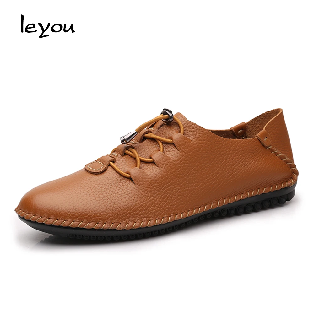 Leyou New Plus Size Loafers Men Geniune Leather Ca...