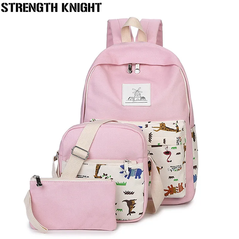 

3 Pcs/set Preppy Stylish Canvas Printing Backpack Animal Prints Women School Bags for Teenage Girls Cute Travel Backpacks