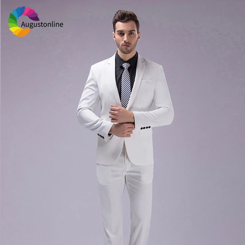 White Business Men Suits For Wedding Blazer Evening Party Prom Slim Fit Casual Tailored Tuxedo Best Man 2 Pieces Terno Masculino