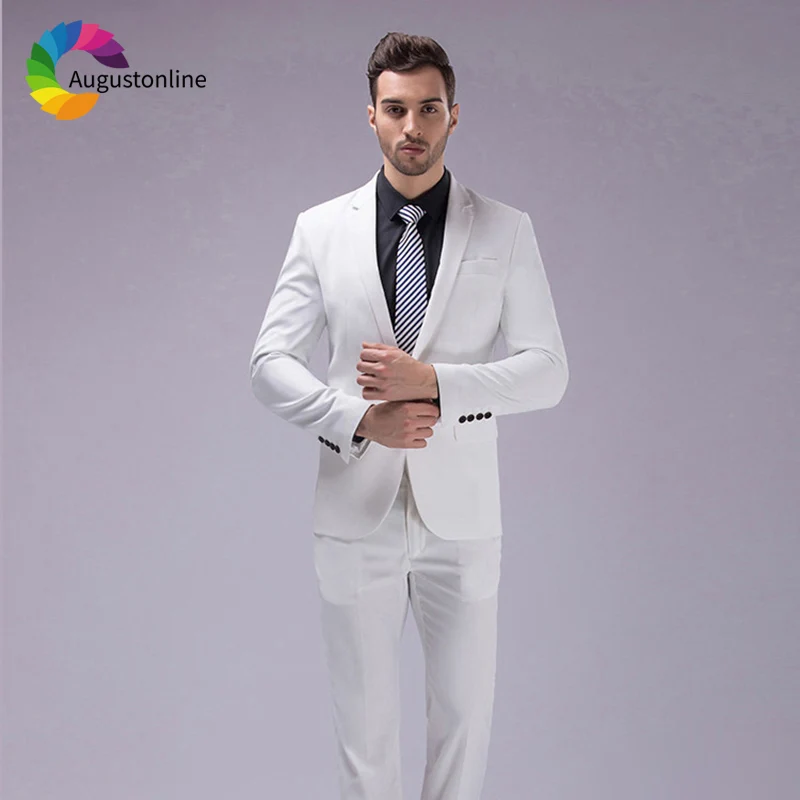 

White Business Men Suits For Wedding Blazer Evening Party Prom Slim Fit Casual Tailored Tuxedo Best Man 2 Pieces Terno Masculino