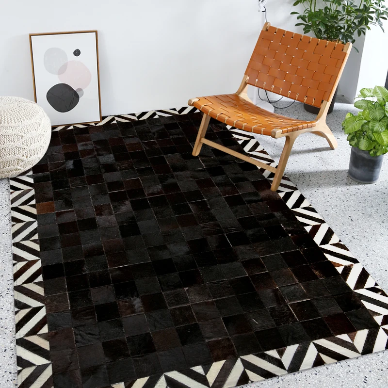Ковер из воловьей кожи, Европейский простой современный геометрический Коврик для гостиной, прикроватный коврик для спальни, можно подгонять