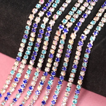 

SS6 2mm 1Row 10 Yard Colorful Close Rhinestone Cup Chain With Silver Claw Rhinestones Trimming For Garment Accessories Y2304