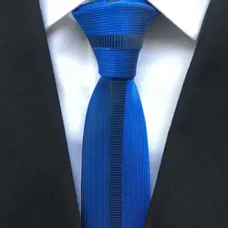 Для мужчин Уникальный Панель галстук мода женихов Свадебная вечеринка тощий галстук Королевский синий с вертикальной полосой
