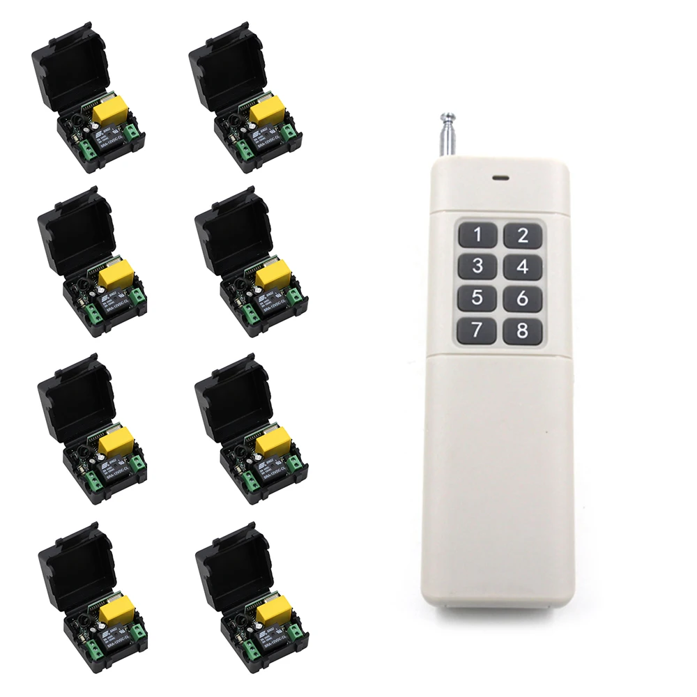 New 1CH RF Wireless High Power Remote Control Switch 220V Simple Connection 8pcs Receivers+1 pcs