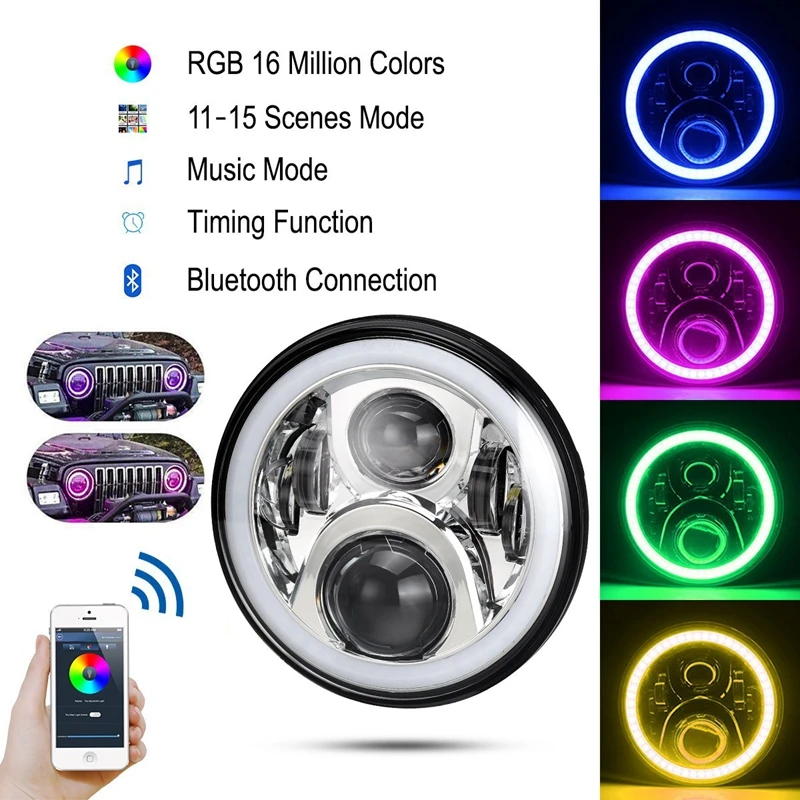 "7"" светодиодные фары лампы RGB гало глаза Ангела с Bluetooth пульт дистанционного управления для 1997~2016 Jeep Вранглер JK ЖЖ СИДЖЕЙ Хаммер Н1, Н2 фары" "7"" светодиодные фары лампы RGB гало глаза Ангела с Bluetooth пульт дистанционного управления для 1997~2016 Jeep Вранглер JK ЖЖ СИДЖЕЙ Хаммер Н1, Н2 фары"