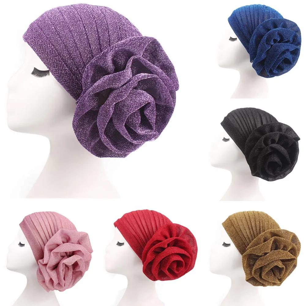 

2018 New Women's Big Flower Muslim Cancer Chemo Hat Turban Cap Cover Hair Loss Head Scarf Beanies Knitted cap Winter Warm haraju