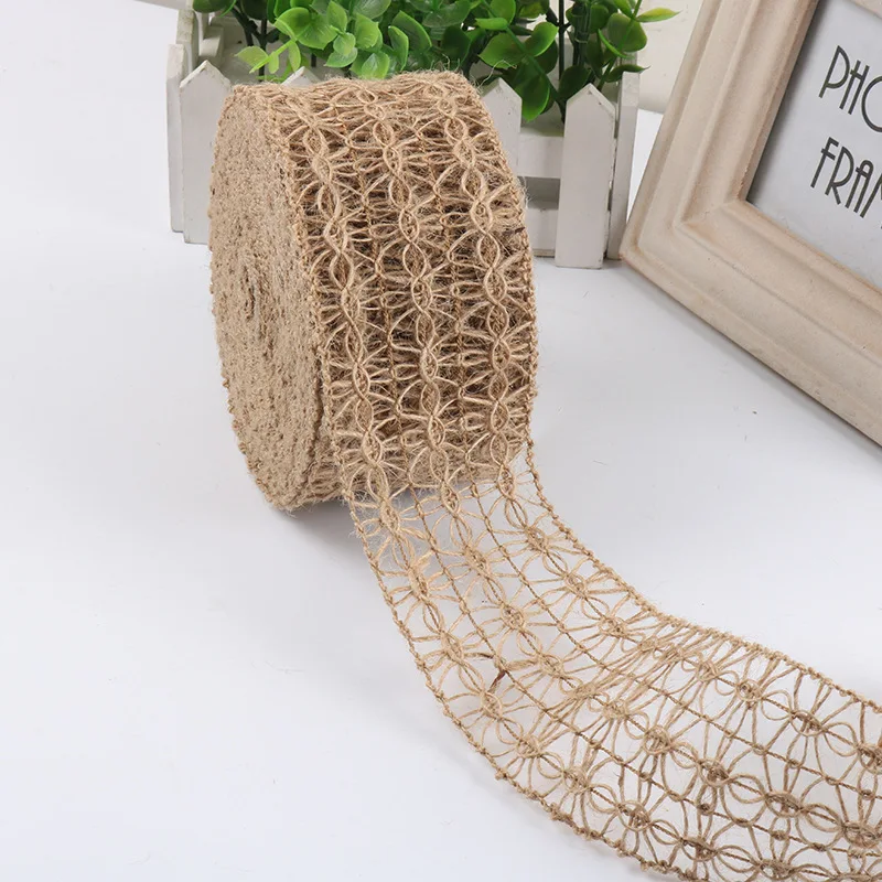 2M 5cm Burlap Rolls Hessian Jute Lace Ribbons Vintage Rustic Wedding Ornaments DIY Craft Supplies Birthday Gift Box Package Rope