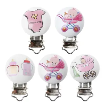 

5pcs Pacifier Clip Cute Cartoon Baby Nipple Soother Teether Holder Wooden Infant