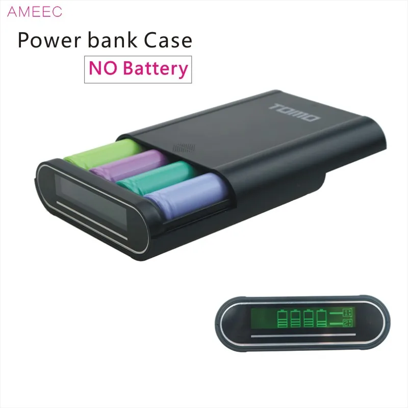 

TOMO T4 18650 Power Bank Battery Box Charger 2 Usb Ports 5V2A Charging For 4pcs 18650 lithium batteries LCD Screen Charger Case