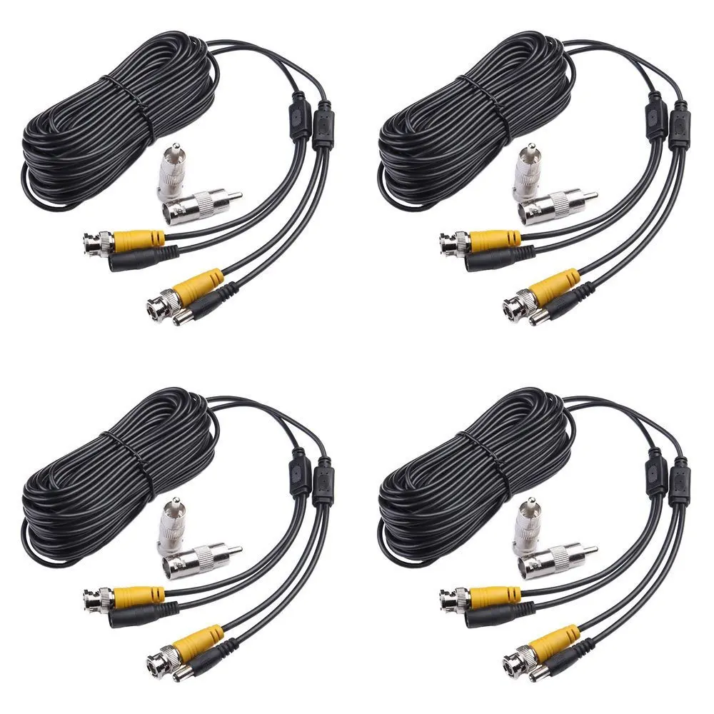 MOOL 4 pack 50 Feet Security Camera BNC RCA Connector Video Power
