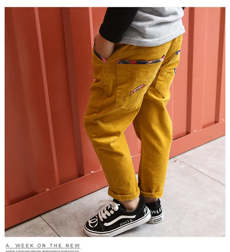 Новая детская одежда детские штаны Демисезонный полной длины штаны с эластичной резинкой на талии для мальчиков вельветовые штаны детские