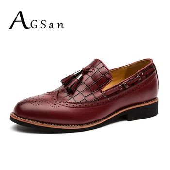 

AGSan Burgundy Men Dress Shoes Brogue Oxfords Slip On Tassel Dress Loafers Handmade Classic Wedding Party Oxfords Shoes Italian