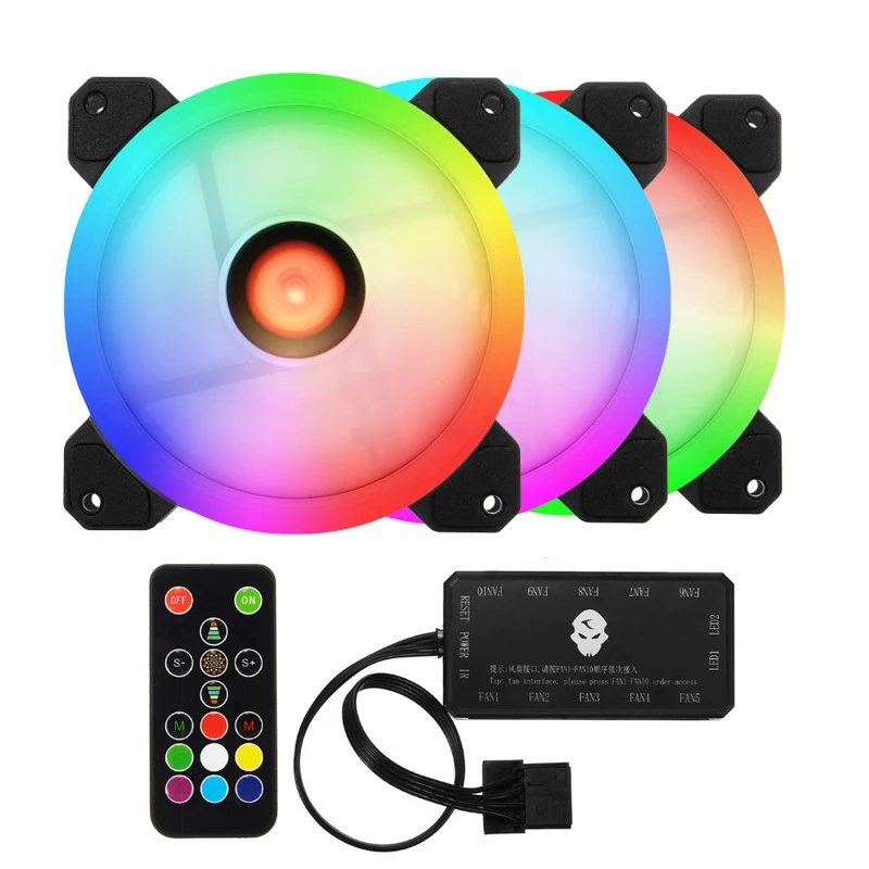 

3PCS 120mm Hybrid RGB Case Fan Adjustable RGB LED Light Computer Case GPU Colorful Quiet Cooling Fan with Remote