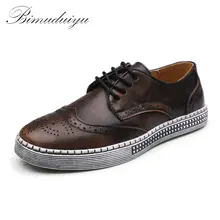BIMUDUIYU Spring Autumn New Trendy Shoes Quality Genuine Leather Soft Casual Gentleman Brogue Style Men s